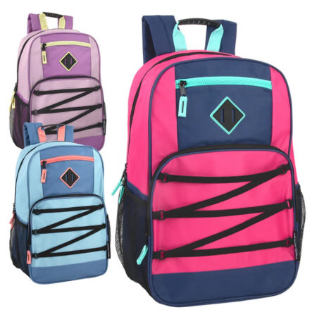 Wholesale 19 inch laptop backpack for girls with bungee cord design spacious compartments and padded straps