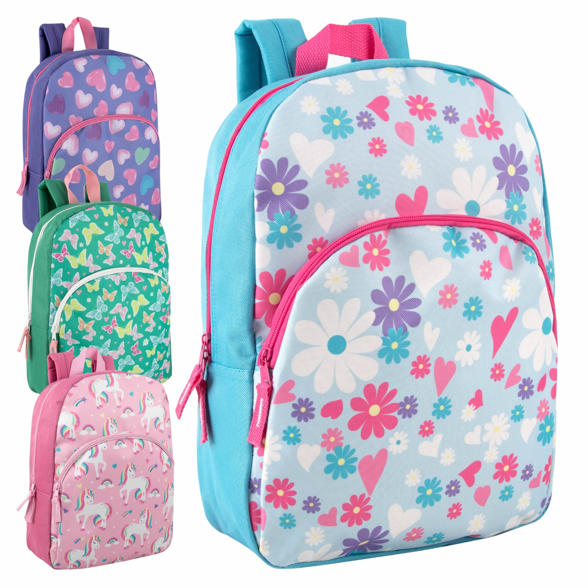 Wholesale 15 Inch Girls Printed Backpacks 4 Print Design IntoWholesale 15 inch girls printed backpacks in 4 assorted print designs for school use