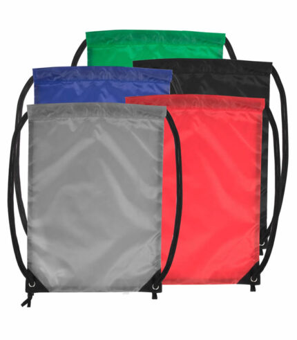 18 inch basic drawstring bag in assorted 5 colors for school and gym use