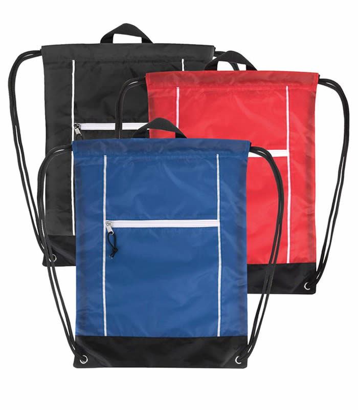 Wholesale 18 Inch Front Zippered Drawstring Backpack 3 Color Assortment IntoWholesale 18 inch front zippered drawstring backpack in 3 assorted colors