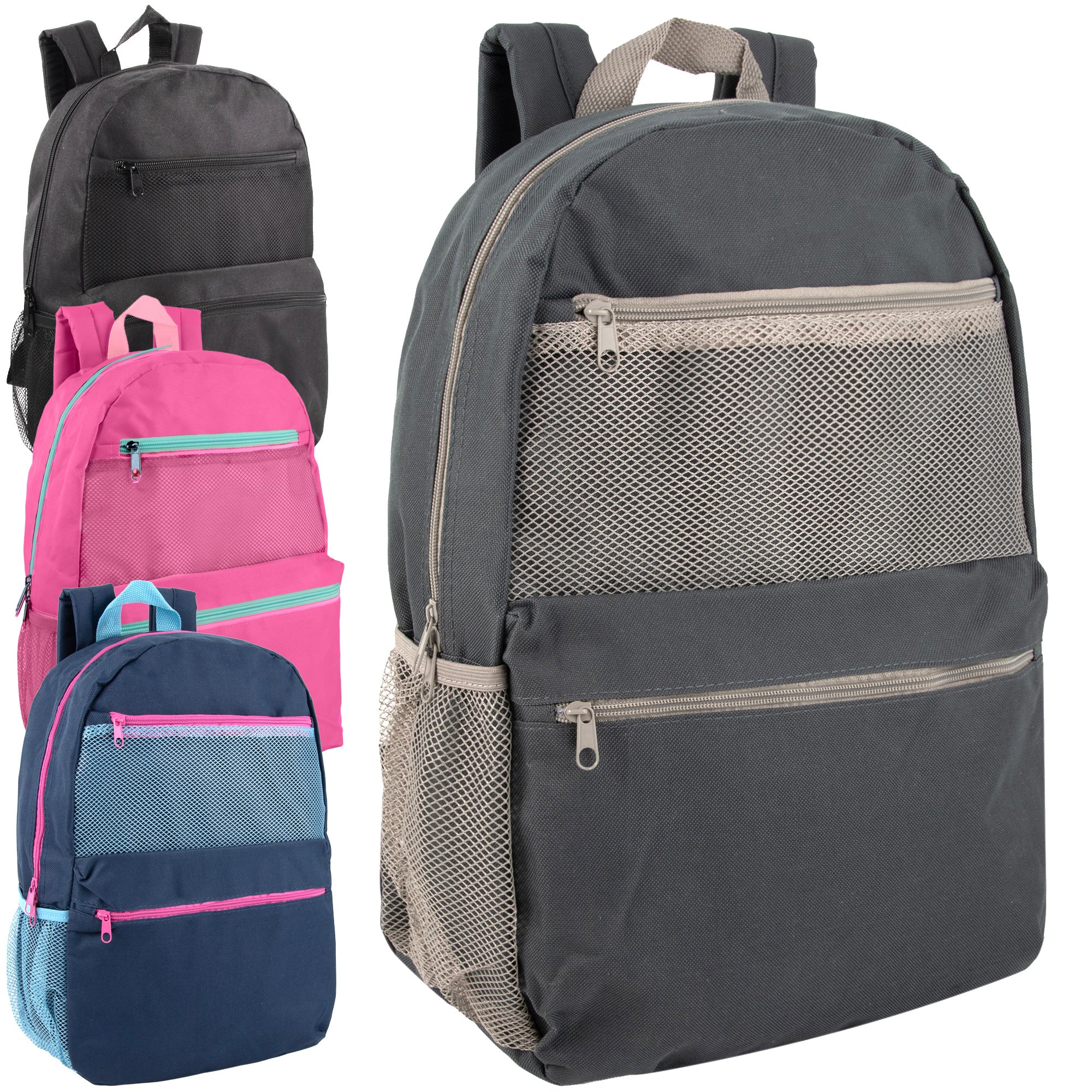 Wholesale 17 Inch Double Front Zippered Pockets Backpacks for Boys IntoWholesale 17 inch boys backpack with double front zippered pockets for school use