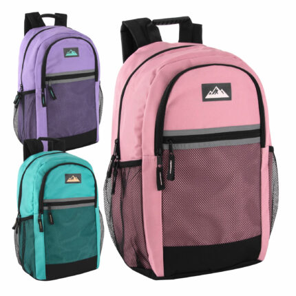 18 inch Mountain Edge multi pocket reflective backpack in 3 girls colors