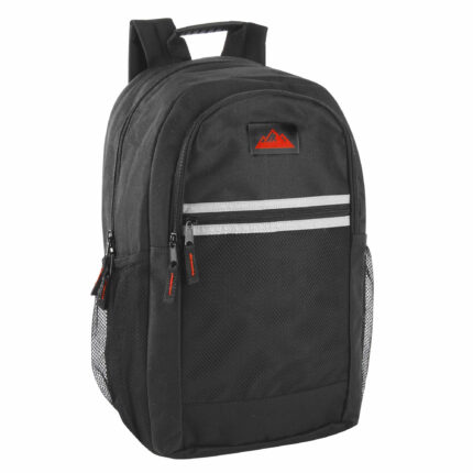 18-inch Mountain Edge multi-pocket reflective black backpack with laptop section