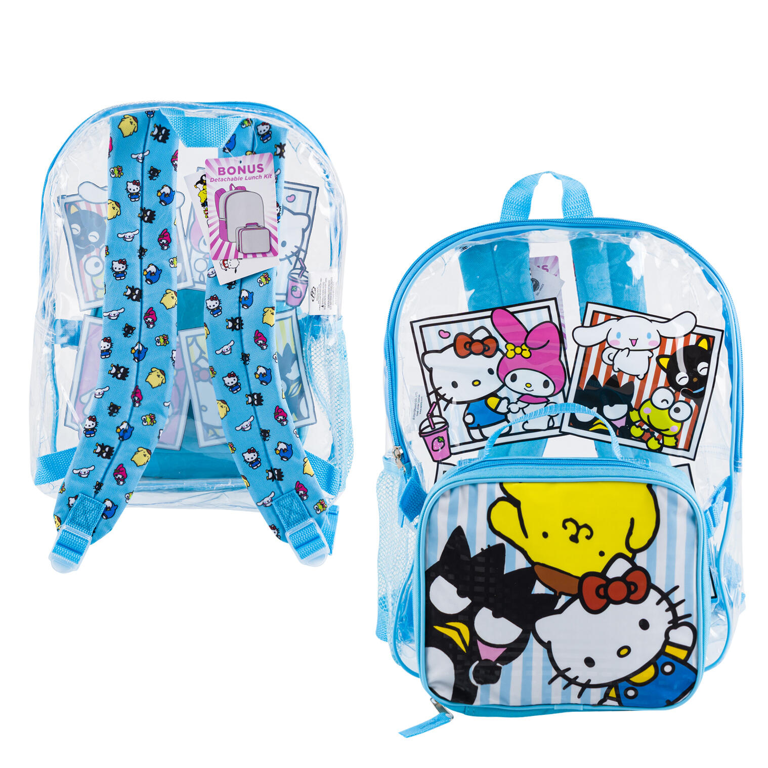 Wholesale Hello Kitty Friends Backpack And Detachable Lunch Kit 15 Clear And Blue IntoWholesale Wholesale Hello Kitty Friends 15 Clear Backpack and Detachable Lunch Kit