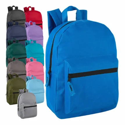 15 inch classic backpacks in 12 assorted colors for school use