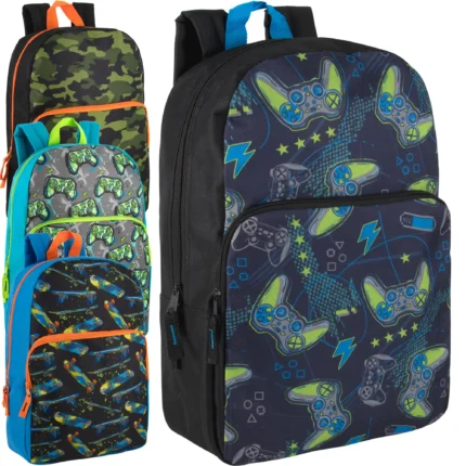 17 inch childrens printed backpack with gaming controller design for school