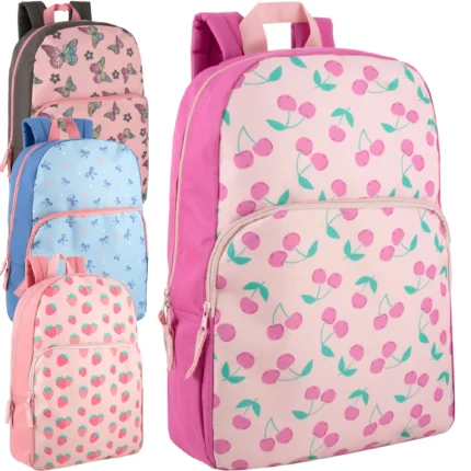 17 inch childrens printed backpack with assorted girls designs for school