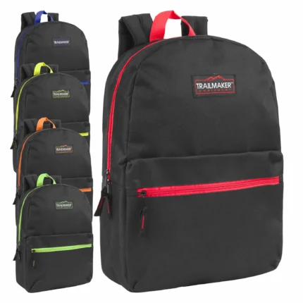 17 inch classic backpacks in black style available in 5 color options