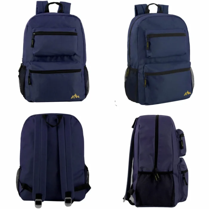 Bulk 17 inch double front pocket backpack available in 4 assorted colors
