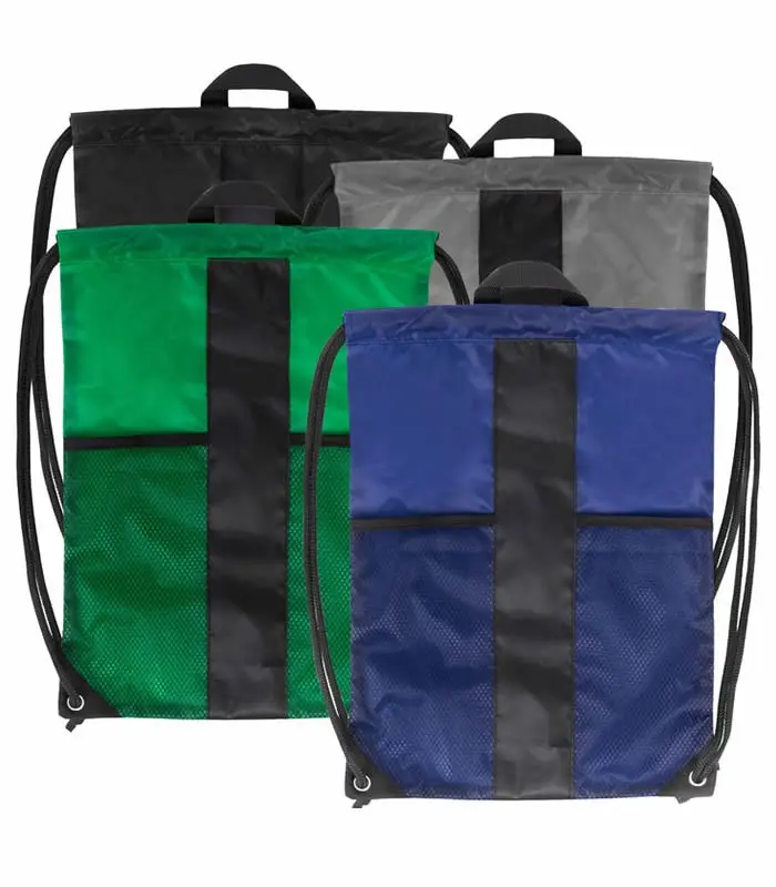 Wholesale Dual Mesh Pocket Drawstring Backpack 4 Colors IntoWholesale Dual mesh pocket drawstring backpack in 4 assorted colors for sports and school