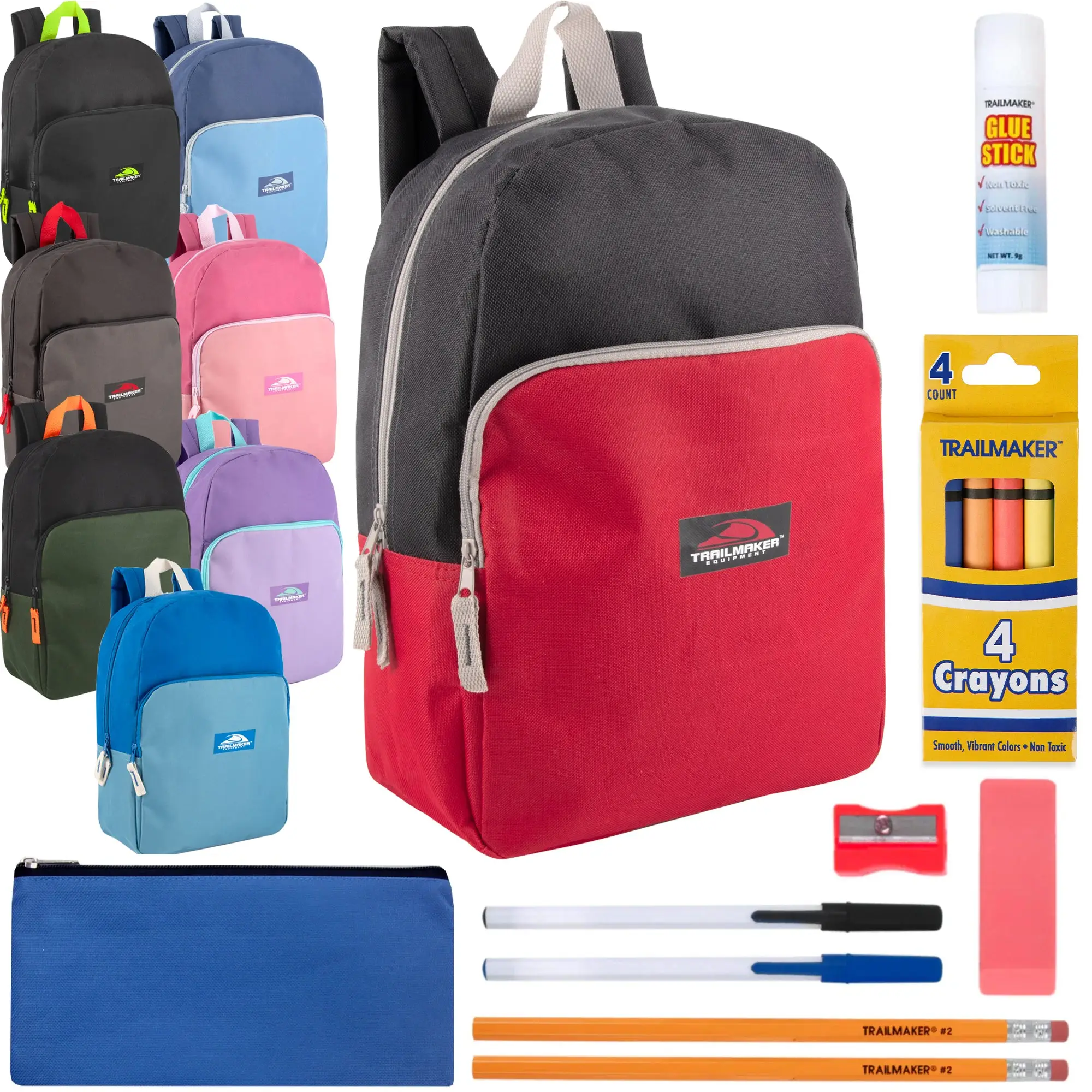 Wholesale 15 Inch Two Tone Backpack with 12 Piece School Supply Kit 8 Colors IntoWholesale 15 inch two tone backpack with 12 piece school supply kit in 8 assorted colors